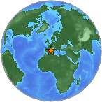 Earthquake location 42.2085S, 3.149W