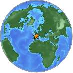 Earthquake location 47.2669S, -0.6721W
