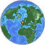 Earthquake location 53.057S, -1.191W