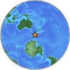 Earthquake location -54.5793S, 158.7832W